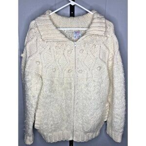Vintage Avoca Handweavers Ireland Women’s Chunky Wool Bobble Cardigan LG Zip Up
